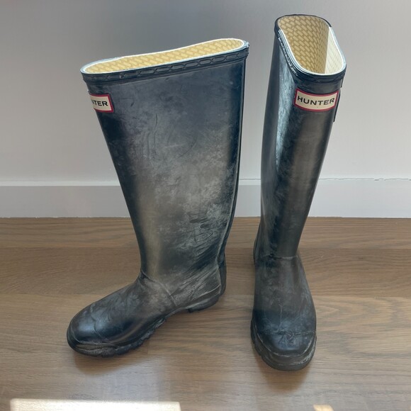Hunter Knee High Tall Rubber Rain Boots Black Size 5 - Picture 2 of 8